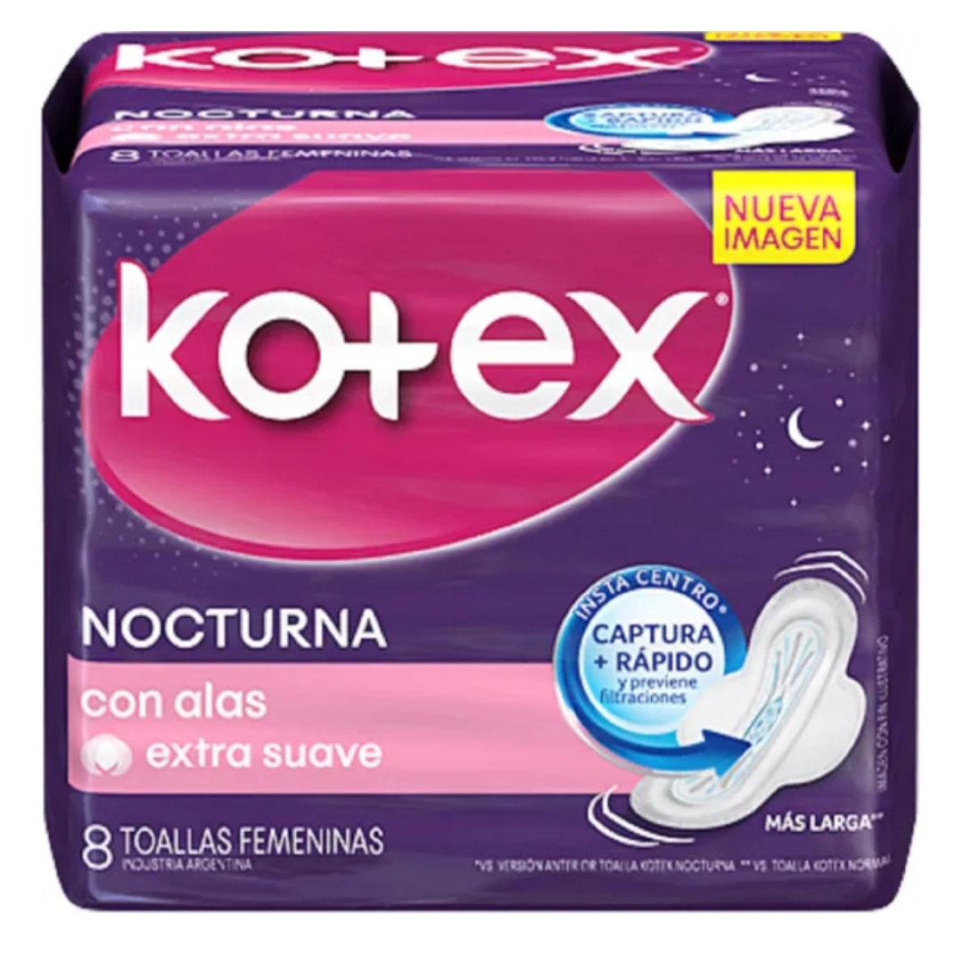TOALLAS SANITARIAS KOTEX NOCTURNA X 8 UND